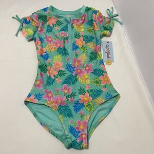 Cat & Jack Girls Tropical Floral One Piece Rash Guard Swimsuit Small (6/7) NWT